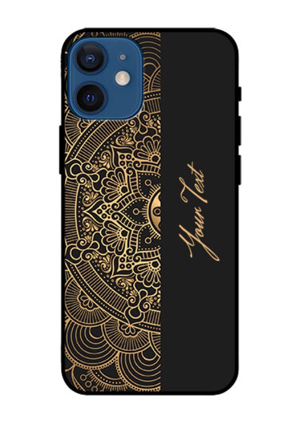iPhone 12 Mini Photo Printing on Glass Case - Mandala art with custom text Design