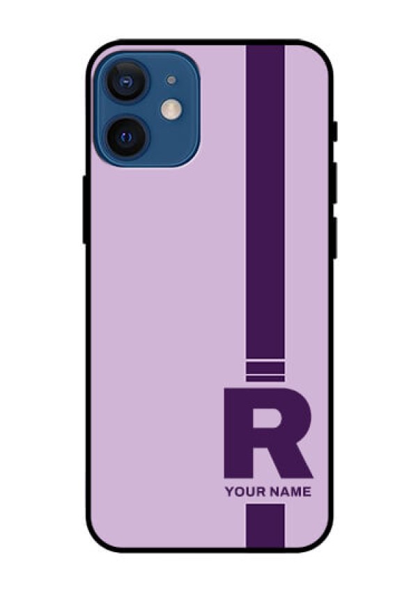 iPhone 12 Mini Photo Printing on Glass Case - Simple dual tone stripe with name Design