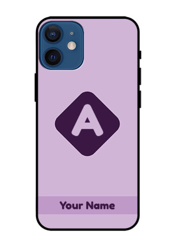 iPhone 12 Mini Custom Glass Mobile Case - Custom Letter in curved badge Design