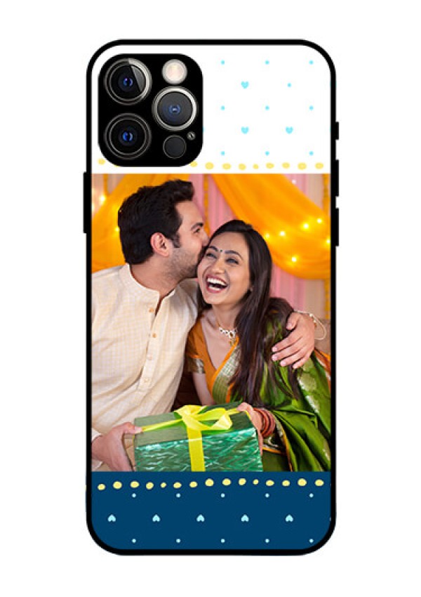 Iphone 12 Pro Personalized Glass Phone Case  - White and Blue Abstract Design