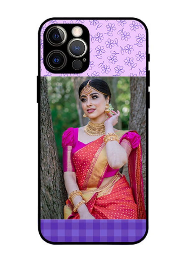 Iphone 12 Pro Custom Glass Phone Case  - Purple Floral Design