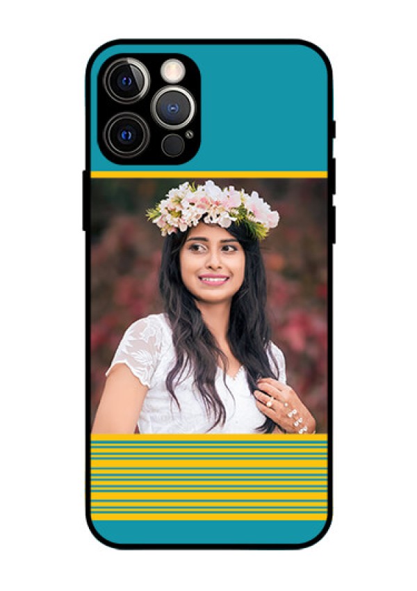 Iphone 12 Pro Custom Glass Phone Case  - Yellow & Blue Design 