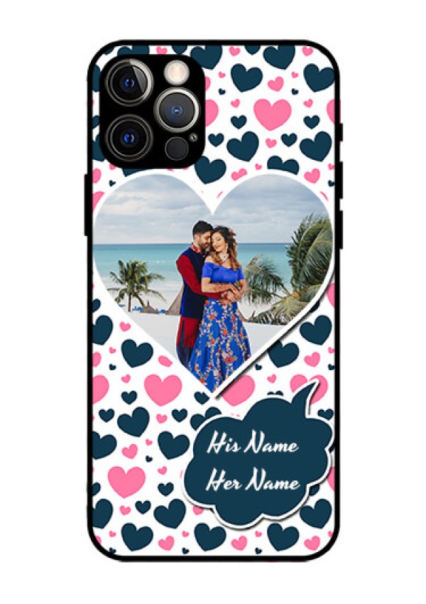 Iphone 12 Pro Custom Glass Phone Case  - Pink & Blue Heart Design