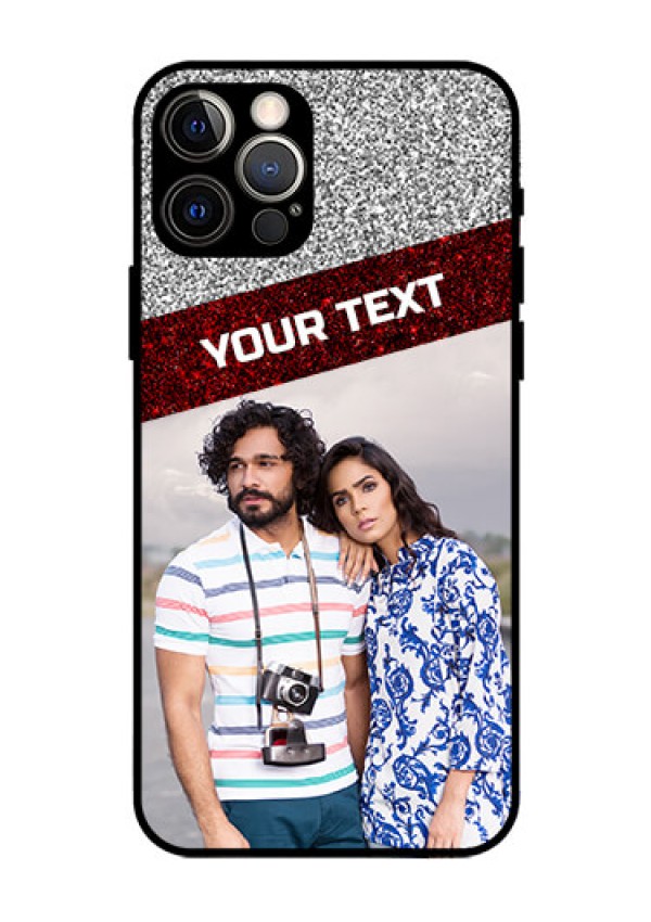 Iphone 12 Pro Personalized Glass Phone Case  - Image Holder with Glitter Strip Design