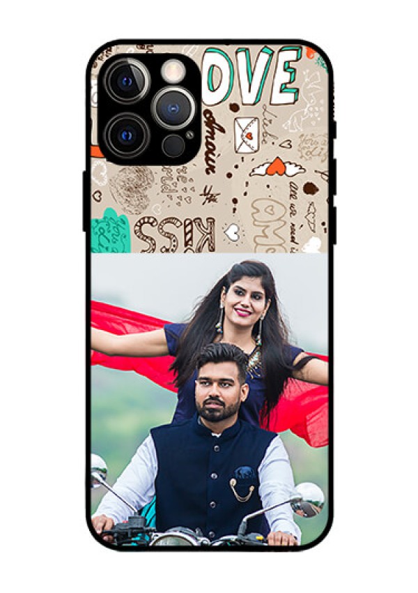 Iphone 12 Pro Custom Glass Phone Case  - Love Doodle Pattern 