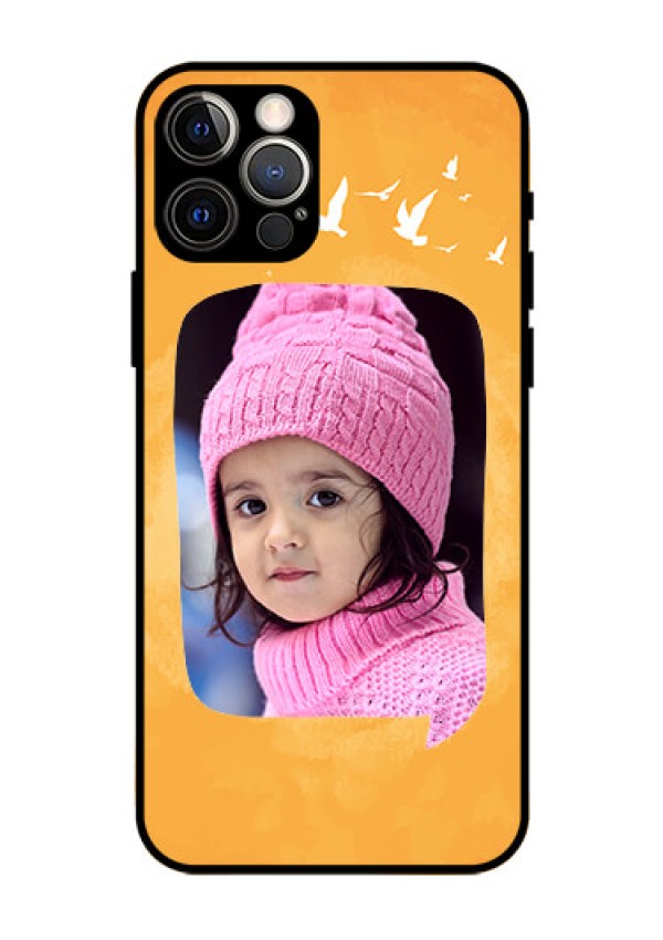 Iphone 12 Pro Personalized Glass Phone Case  - Water Color Design with Bird Icons