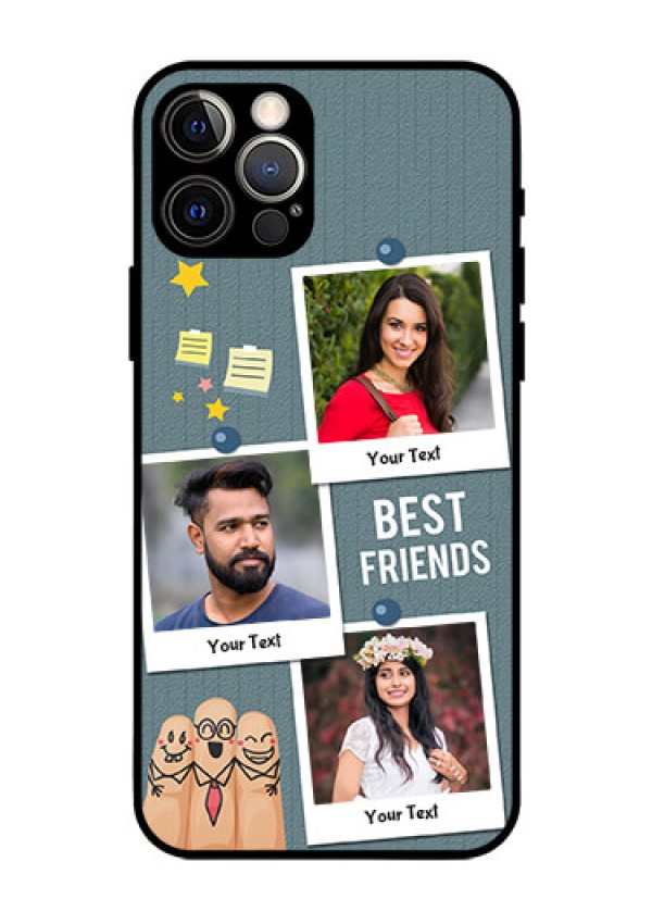 Iphone 12 Pro Personalized Glass Phone Case  - Sticky Frames and Friendship Design