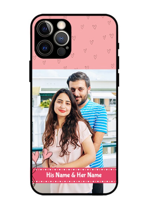 Iphone 12 Pro Personalized Glass Phone Case  - Love Design Peach Color