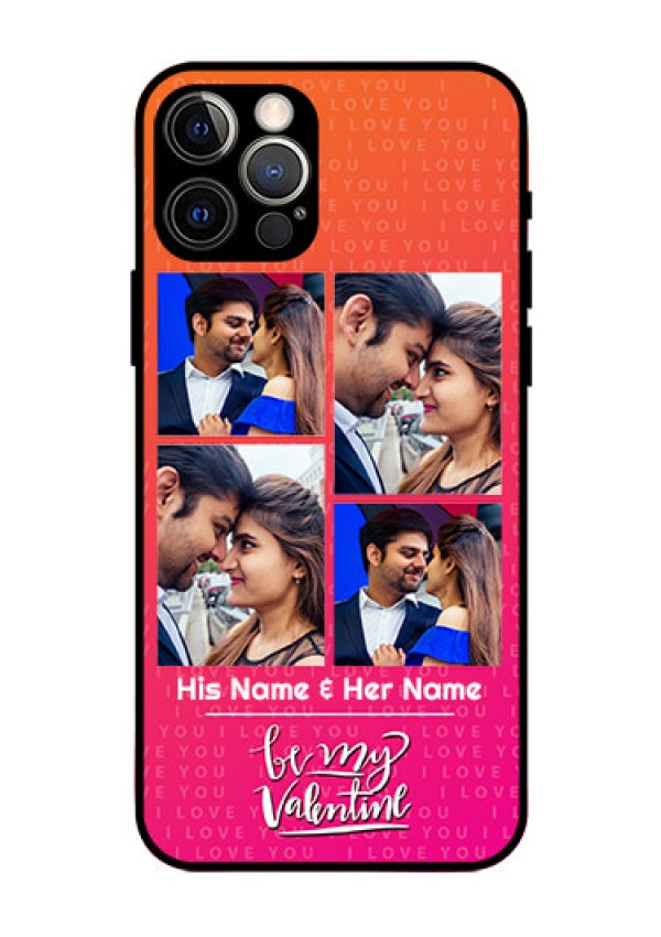 Iphone 12 Pro Custom Glass Phone Case  - I Love You Pink Design