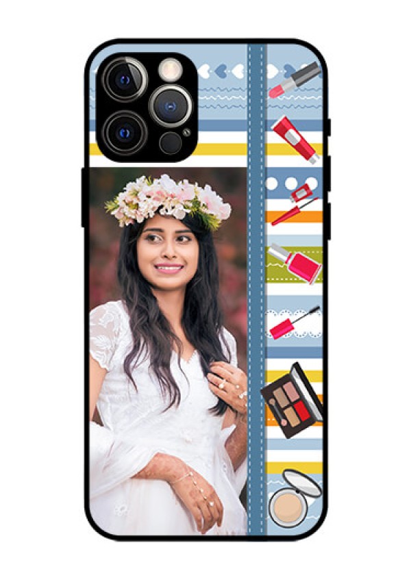 Iphone 12 Pro Personalized Glass Phone Case  - Makeup Icons Design