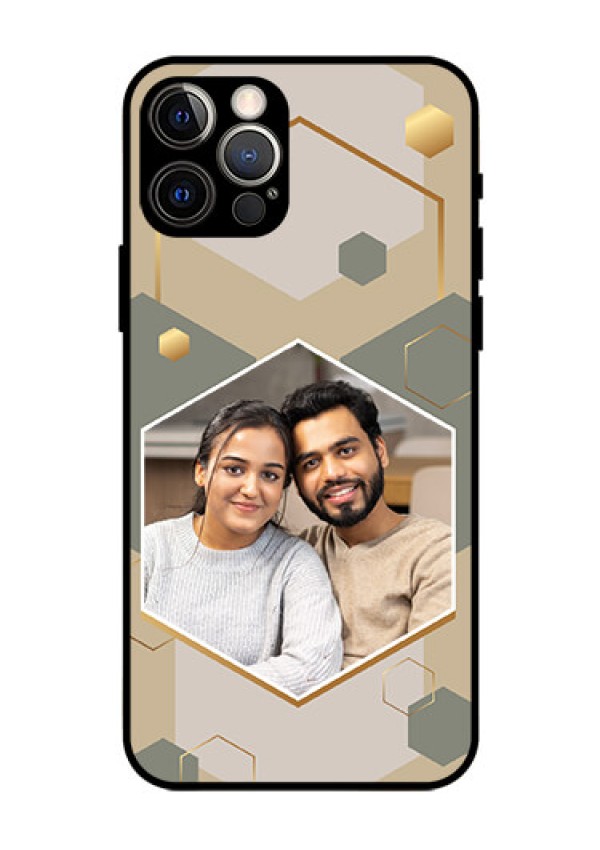 iPhone 12 Pro Photo Printing on Glass Case - Stylish Hexagon Pattern Design