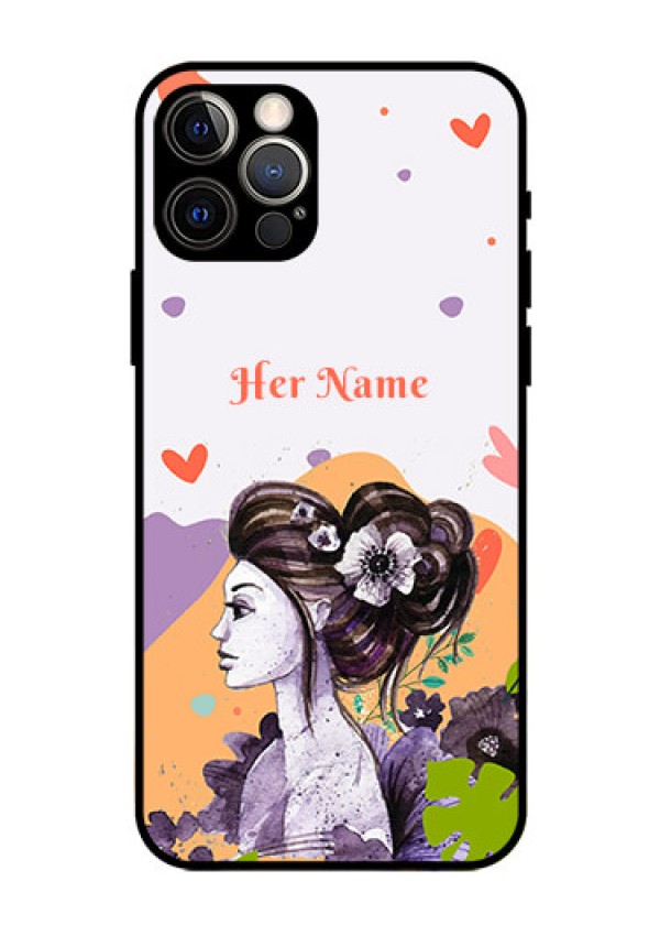 iPhone 12 Pro Personalized Glass Phone Case - Woman And Nature Design