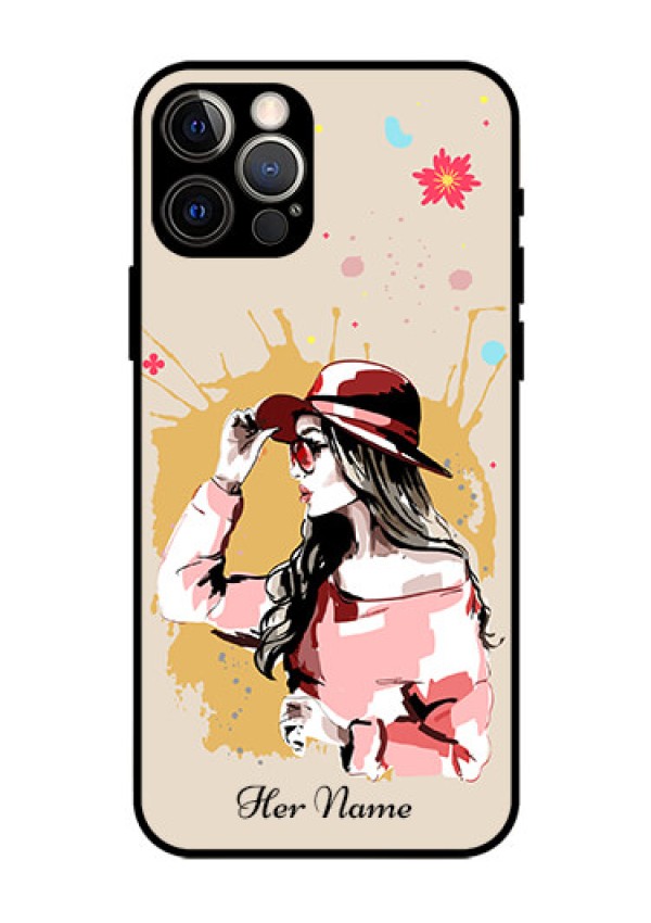 iPhone 12 Pro Photo Printing on Glass Case - Women with pink hat Design