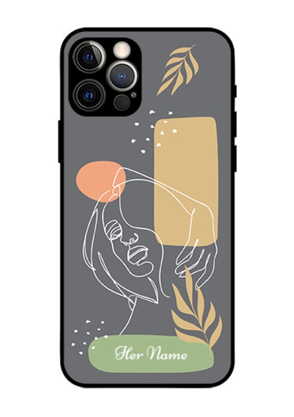 iPhone 12 Pro Custom Glass Phone Case - Gazing Woman line art Design