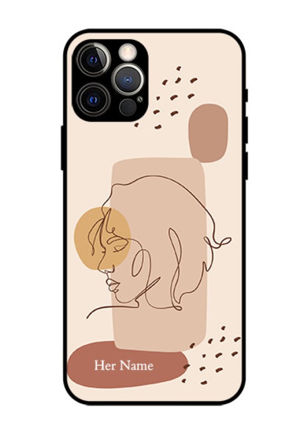 iPhone 12 Pro Photo Printing on Glass Case - Calm Woman line art Design