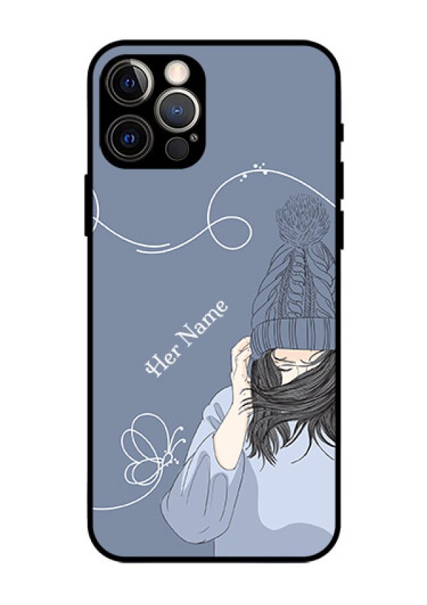 iPhone 12 Pro Custom Glass Mobile Case - Girl in winter outfit Design
