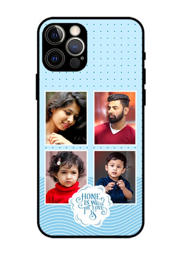 iPhone 12 Pro Custom Glass Phone Case - Cute love quote with 4 pic upload Design
