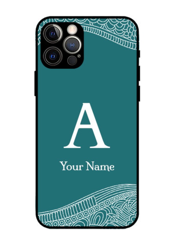 iPhone 12 Pro Personalized Glass Phone Case - line art pattern with custom name Design