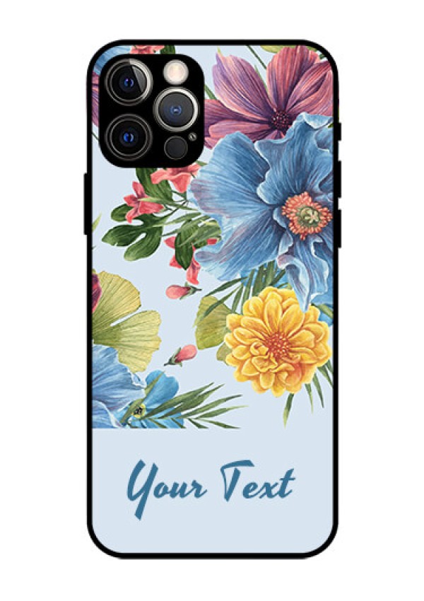 iPhone 12 Pro Custom Glass Mobile Case - Stunning Watercolored Flowers Painting Design