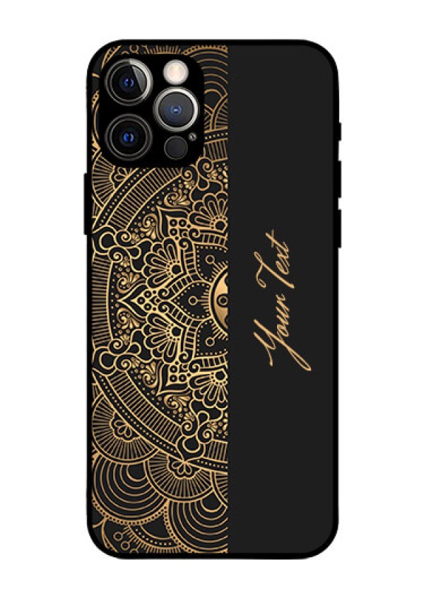 iPhone 12 Pro Photo Printing on Glass Case - Mandala art with custom text Design