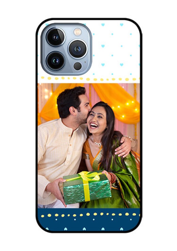iPhone 13 Pro Max Personalized Glass Phone Case - White and Blue Abstract Design