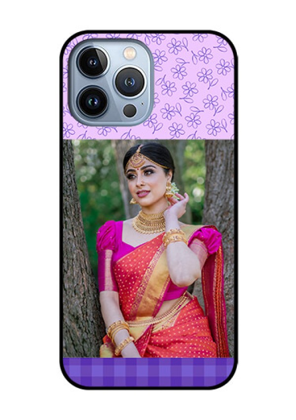 iPhone 13 Pro Max Custom Glass Phone Case - Purple Floral Design