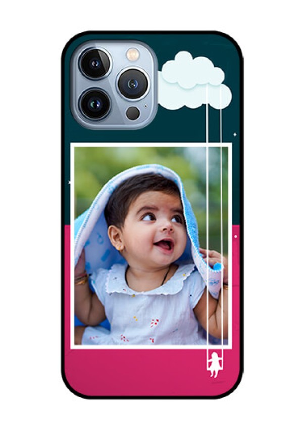 iPhone 13 Pro Max Custom Glass Phone Case - Cute Girl with Cloud Design