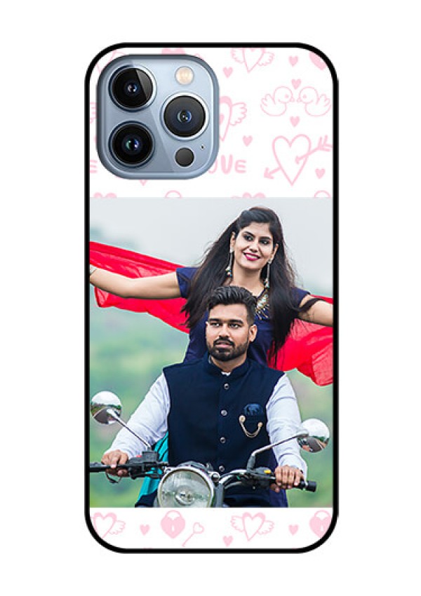 iPhone 13 Pro Max Custom Glass Mobile Case - Pink Flying Heart Design