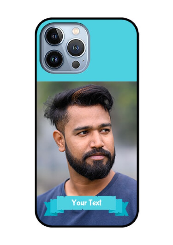 iPhone 13 Pro Max Personalized Glass Phone Case - Simple Blue Color Design