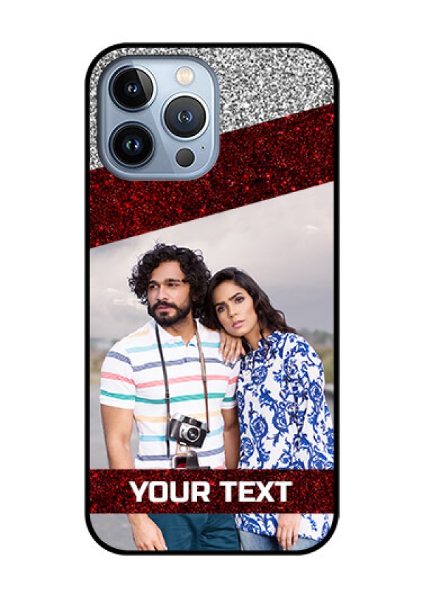 iPhone 13 Pro Max Personalized Glass Phone Case - Image Holder with Glitter Strip Design