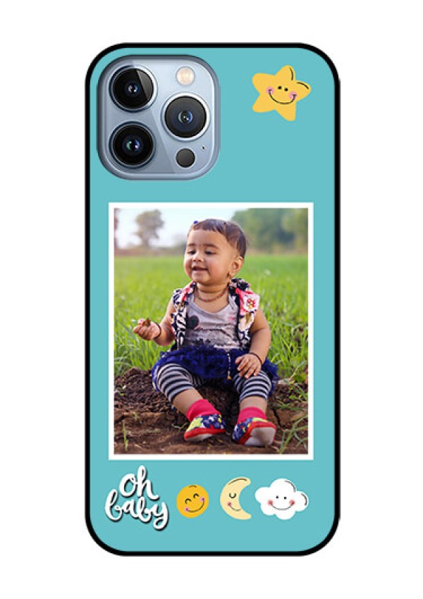 iPhone 13 Pro Max Personalized Glass Phone Case - Smiley Kids Stars Design