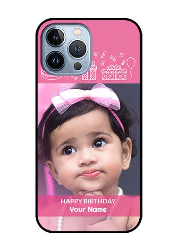 iPhone 13 Pro Max Photo Printing on Glass Case - with Birthday Line Art Design