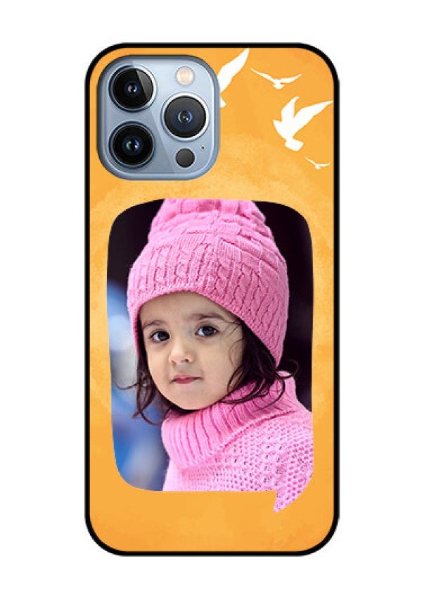 iPhone 13 Pro Max Personalized Glass Phone Case - Water Color Design with Bird Icons