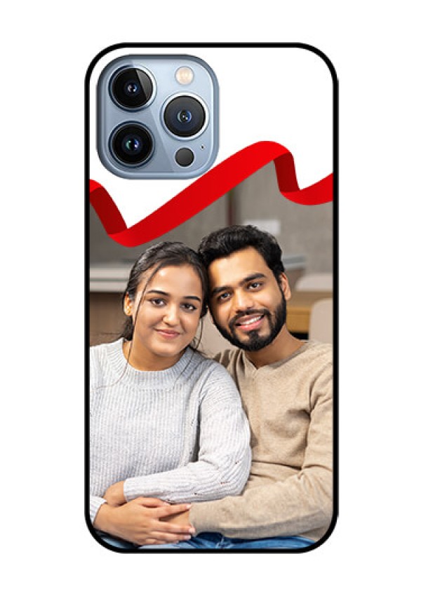 iPhone 13 Pro Max Photo Printing on Glass Case - Red Ribbon Frame Design
