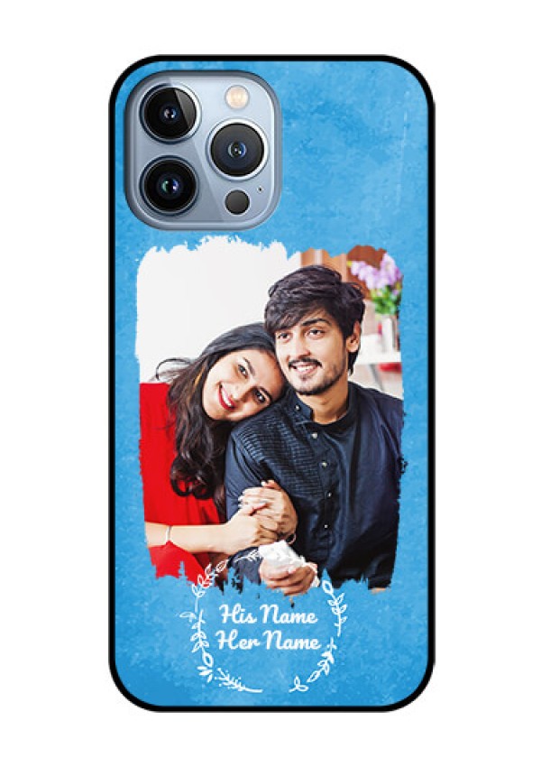 iPhone 13 Pro Max Custom Glass Phone Case - Blue Color Vintage Design