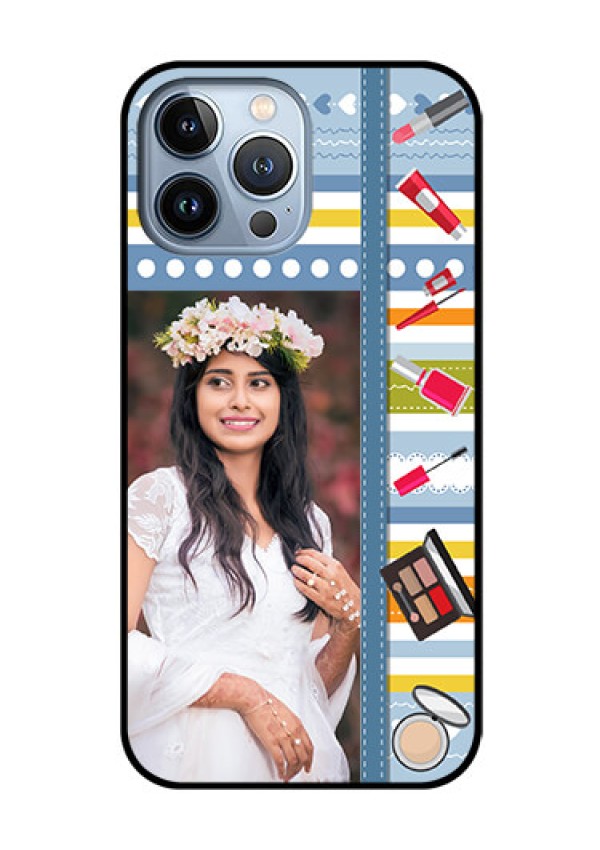 iPhone 13 Pro Max Personalized Glass Phone Case - Makeup Icons Design