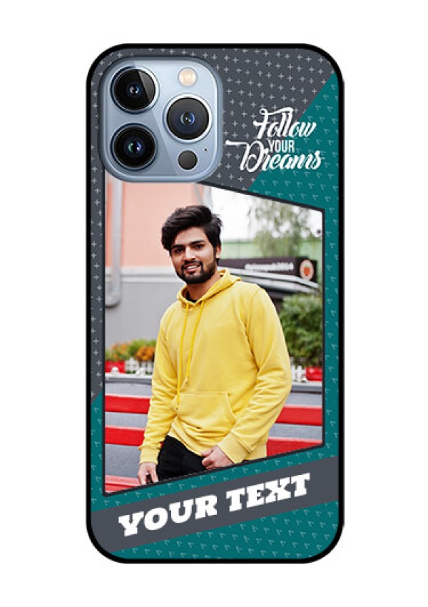 iPhone 13 Pro Max Personalized Glass Phone Case - Background Pattern Design with Quote