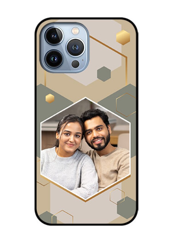 iPhone 13 Pro Max Photo Printing on Glass Case - Stylish Hexagon Pattern Design
