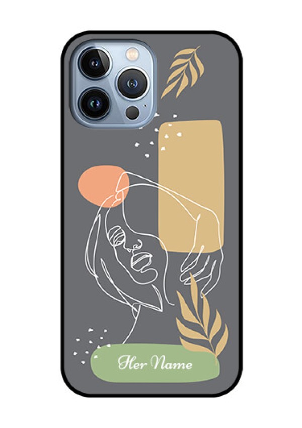 iPhone 13 Pro Max Custom Glass Phone Case - Gazing Woman line art Design