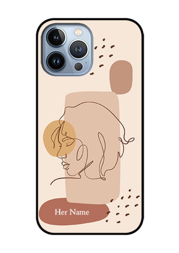 iPhone 13 Pro Max Photo Printing on Glass Case - Calm Woman line art Design