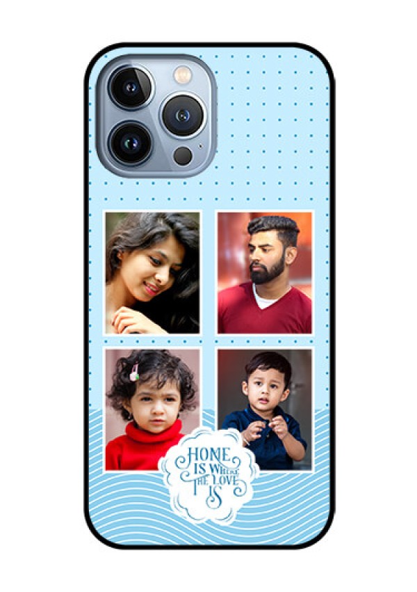 iPhone 13 Pro Max Custom Glass Phone Case - Cute love quote with 4 pic upload Design