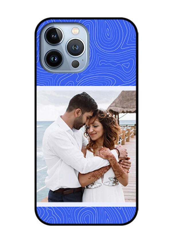 iPhone 13 Pro Max Custom Glass Mobile Case - Curved line art with blue and white Design