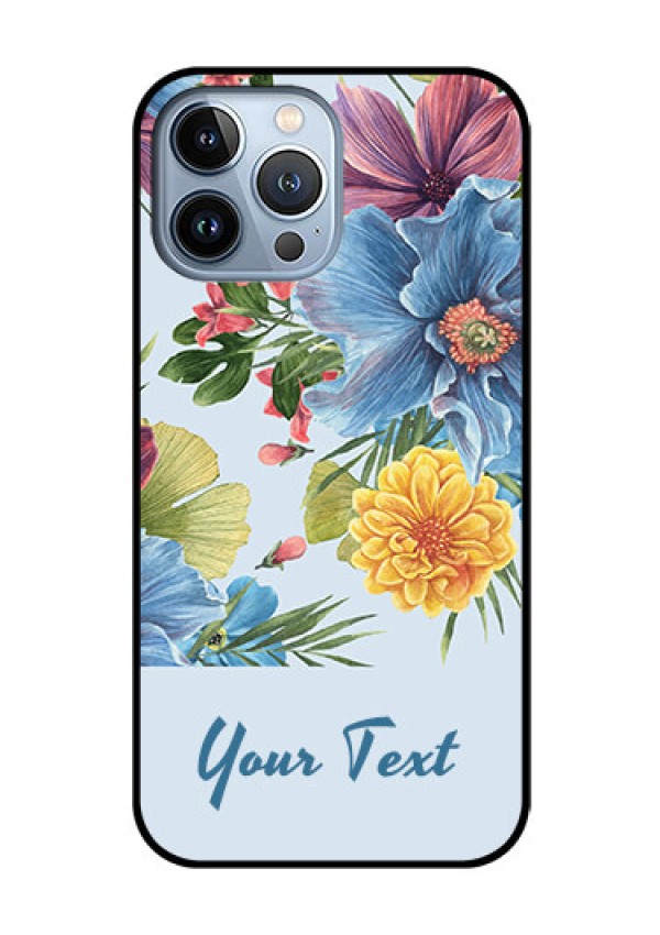 iPhone 13 Pro Max Custom Glass Mobile Case - Stunning Watercolored Flowers Painting Design