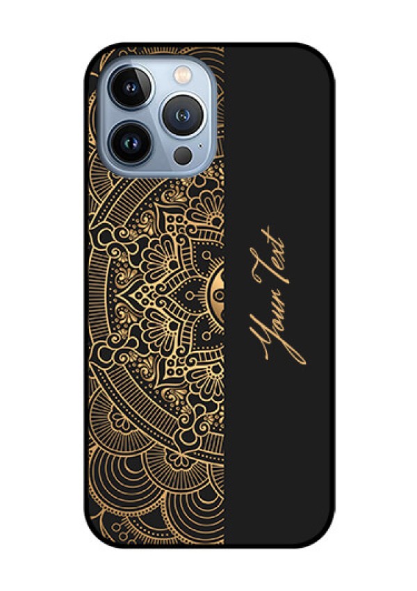 iPhone 13 Pro Max Photo Printing on Glass Case - Mandala art with custom text Design