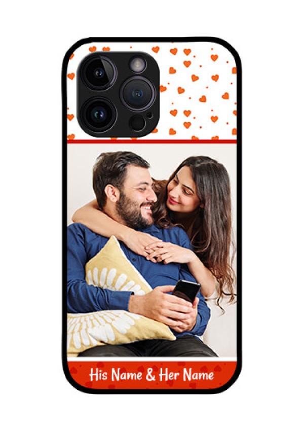 iPhone 14 Pro Max Custom Glass Phone Case - Orange Love Symbol Design