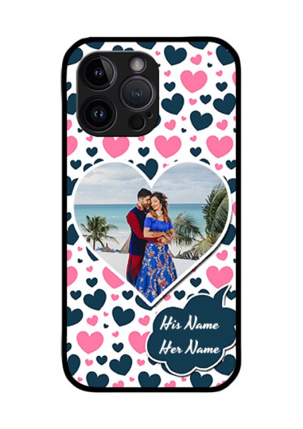 iPhone 14 Pro Max Custom Glass Phone Case - Pink & Blue Heart Design
