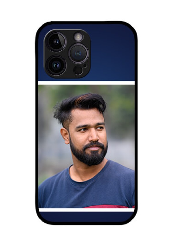 iPhone 14 Pro Max Personalized Glass Phone Case - Simple Royal Blue Design