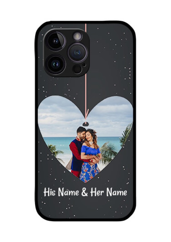 iPhone 14 Pro Max Custom Glass Phone Case - Hanging Heart Design