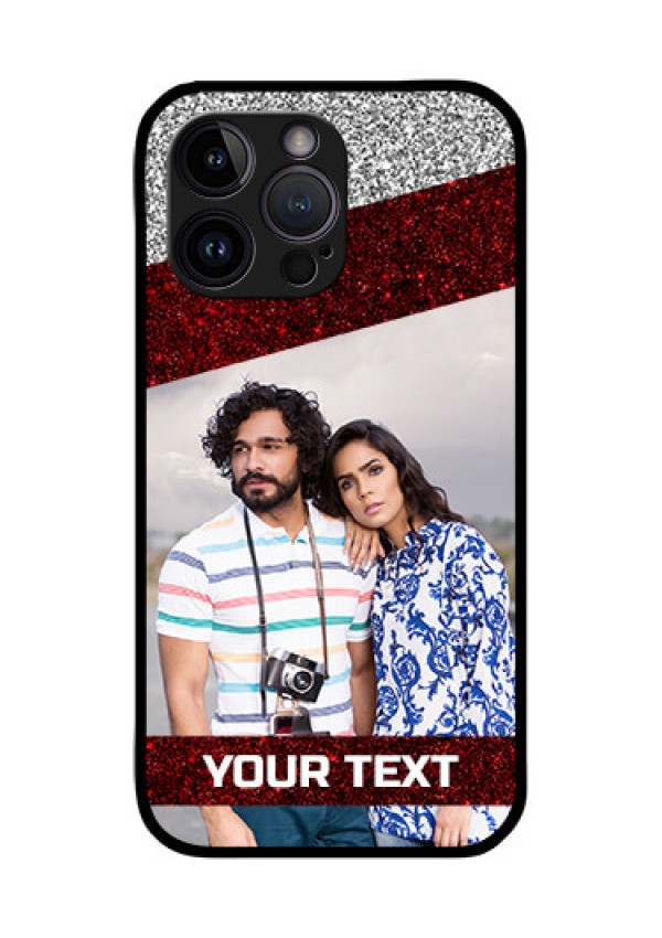 iPhone 14 Pro Max Personalized Glass Phone Case - Image Holder with Glitter Strip Design