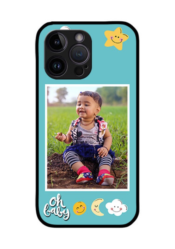 iPhone 14 Pro Max Personalized Glass Phone Case - Smiley Kids Stars Design